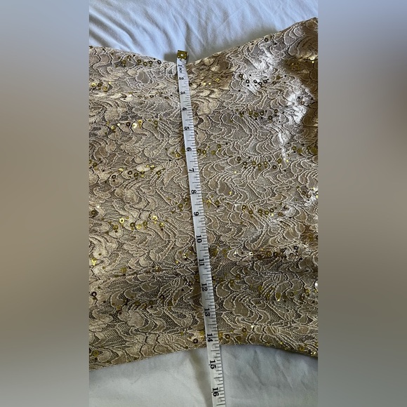 Cachet Sequin Lace Gown in Tan and Gold - Picture 9 of 10
